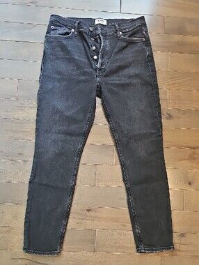 Agolde Black High-Rise Button-Fly Jeans, Women's Size 30, Black